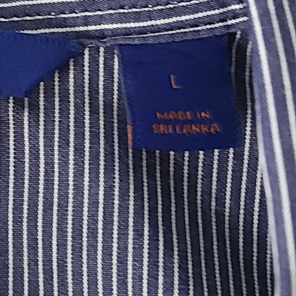 GAP Womens Large Cropped Pinstripe Shirt Navy Blue Office Siren Quiet Luxury 100 - Picture 6 of 9